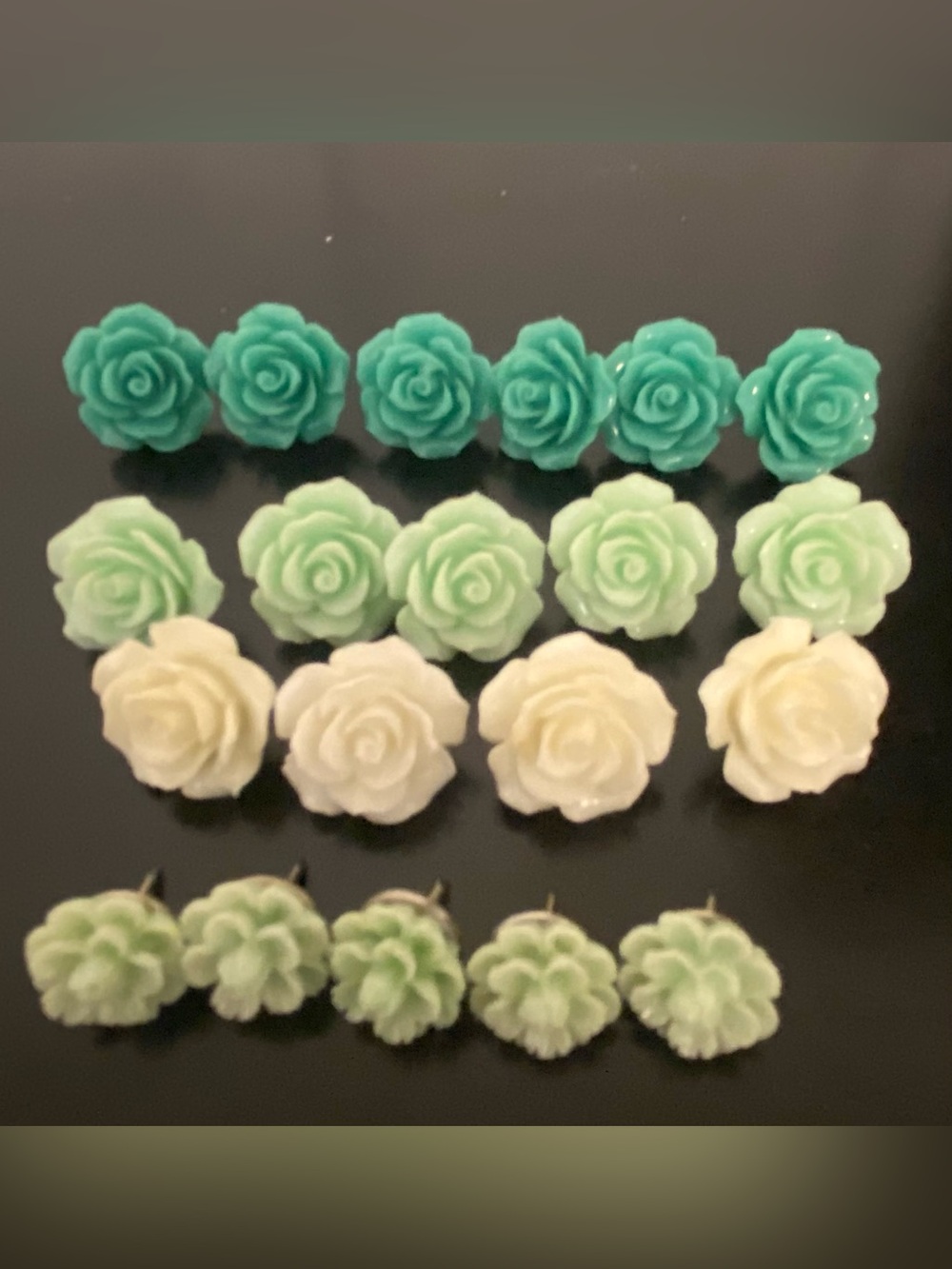Floral Rose Push Pins Mint, Seafoam & Cream